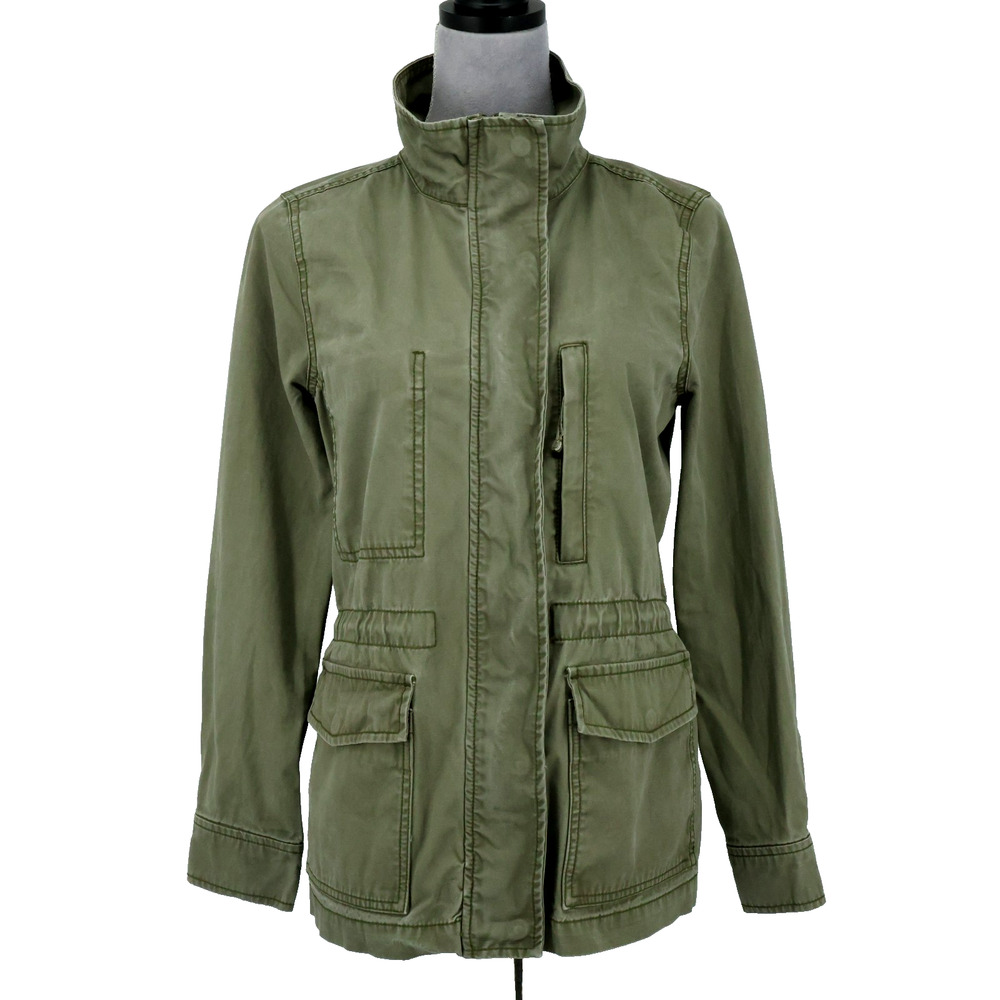 Madewell Jacket Womens Small Green Cotton Twill Utility Cargo Full Zip Snaps